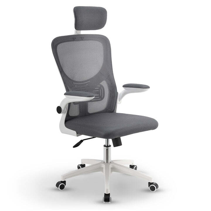 Ergonomischer Bürostuhl Baltimore höhenverstellbar Kopf- und Lendenstütze Grau - 4262437184203