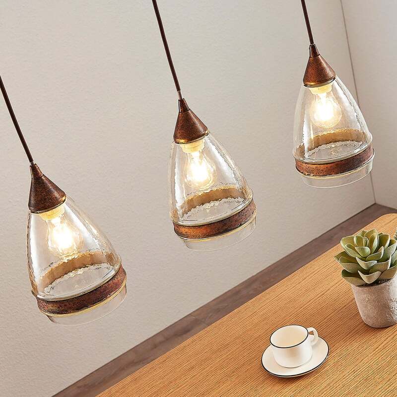 Lindby Pendelleuchte Hängeleuchte Millina LED Lampe dimmbar rostbraun 70cm 3-flg - 4251096551570