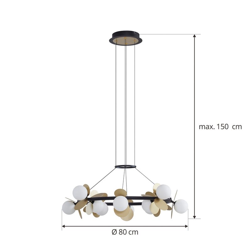 Lucande Pendelleuchte Hängeleuchte LED Pallo Glas Esszimmer schwarz gold dimmbar - 4251911775877