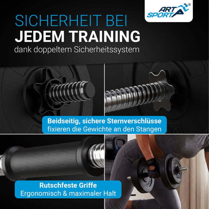 3in1 Hantelset 60kg Kurz-, Lang- und Curlhantel mit Gewichten rutschfest Set - 4260565522287