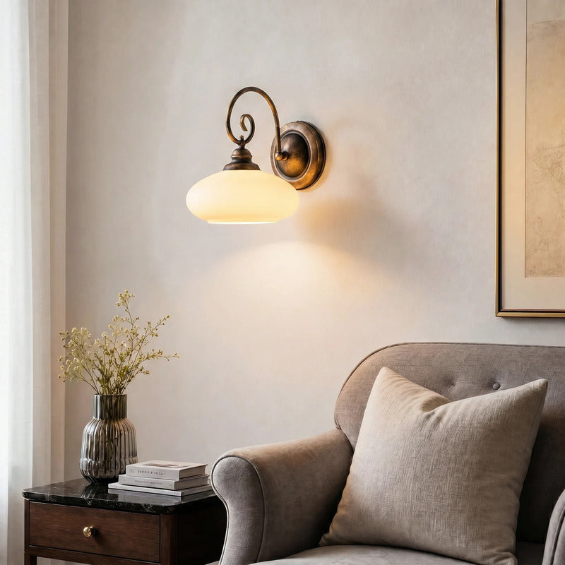 Wandleuchte Bolero creme Wandlampe dimmbar E27 Stahl Glas schwarz-gold 30x29cm - 5905962003944