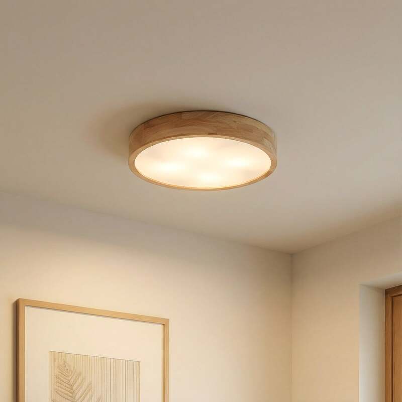Lindby Deckenlampe Tanju LED Leuchte Lampe dimmbar rustikal Ø60cm Holz weiß - 4251911729061