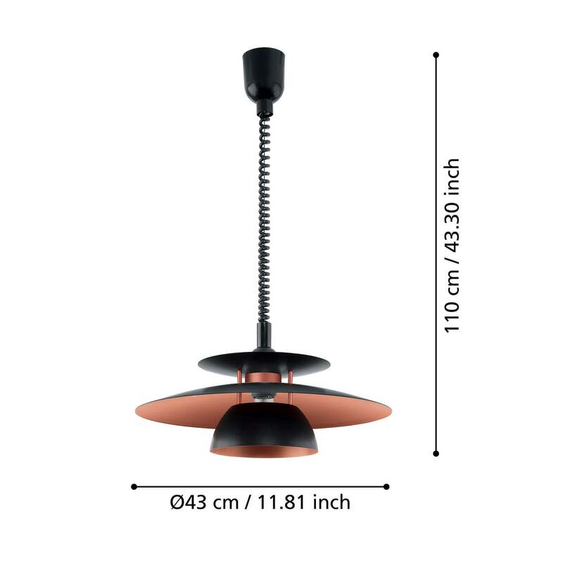 Eglo Hängeleuchte Brenda LED Pendelleuchte dimmbar schwarz kupfer 110cm Höhe - 9002759316662