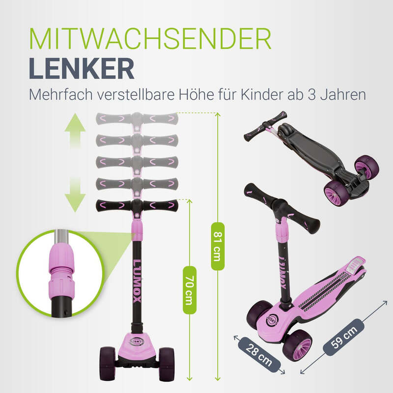 Kinderroller Lumox Roller für Kleinkinder ab 3 Jahren mit LED-Leuchträdern Rosa - 4262437187716