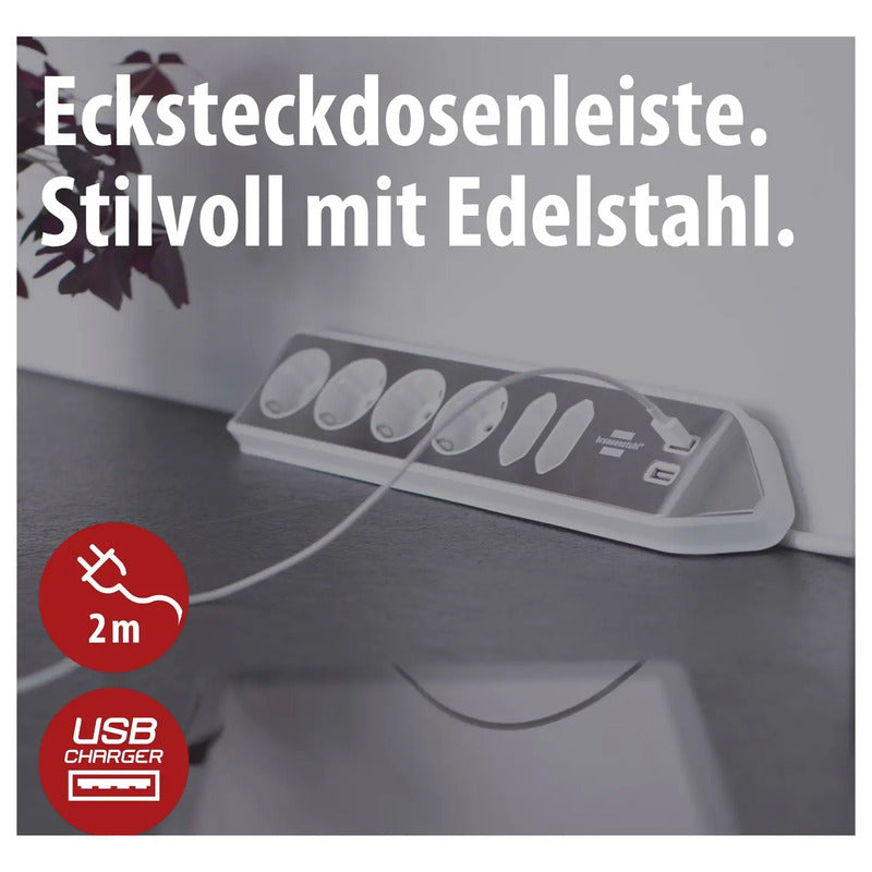 Brennenstuhl Tischsteckdose Silber 6-fach USB Schutzkontakt 2m Innenbereich 230V - 4007123672837