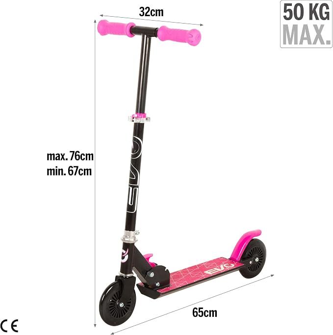 EVO Scooter Faltbar Pink Kinderfahrzeug 2-Rad höhenverstellbar ABEC-5 65x32x76cm - 5050843824719