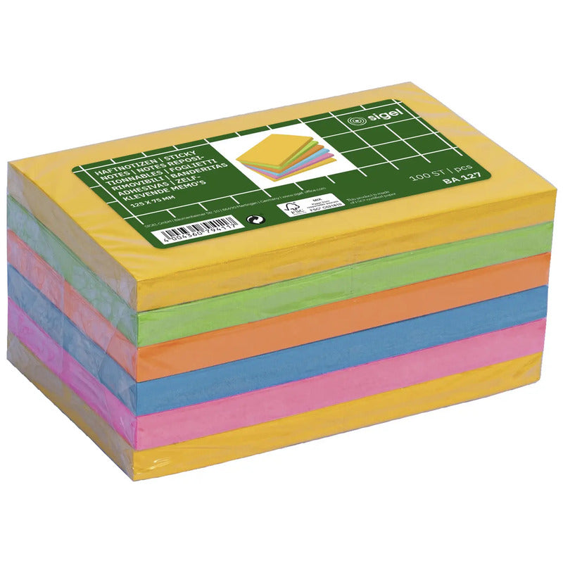 Sigel Haftnotiz Notizzettel 600 Blatt Blau Gelb Grün Orange Pink 125x75mm - 4004360794117