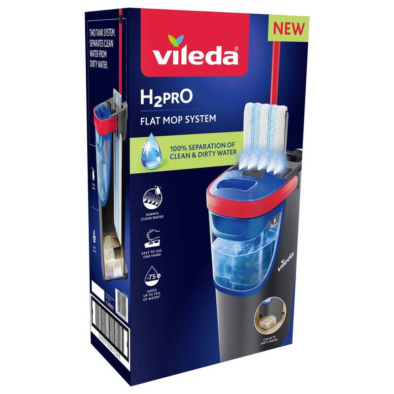Vileda Bodenwischer H2PRO Flachwischer Mopp Reinigungsset 1,2l 60m² 132cm - 4023103251540