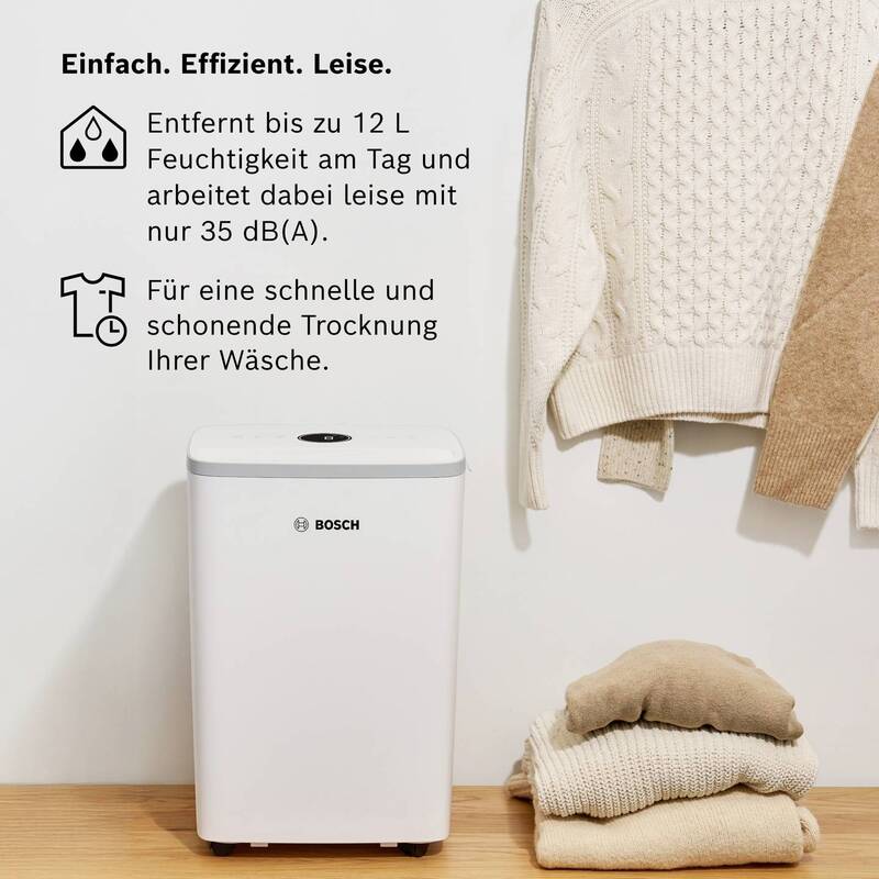 Bosch Luftentfeuchter DRY 2000 12L/Tag für Räume bis 55m³ leise 35dB Weiß - 4069143047767