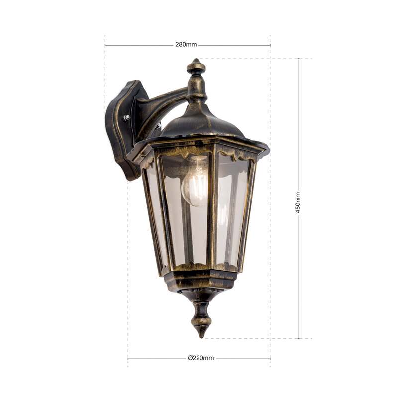 Orion Außenwandleuchte Puchberg hängend schwarz-gold dimmbar IP43 Aluminium 45cm - 9003090174232