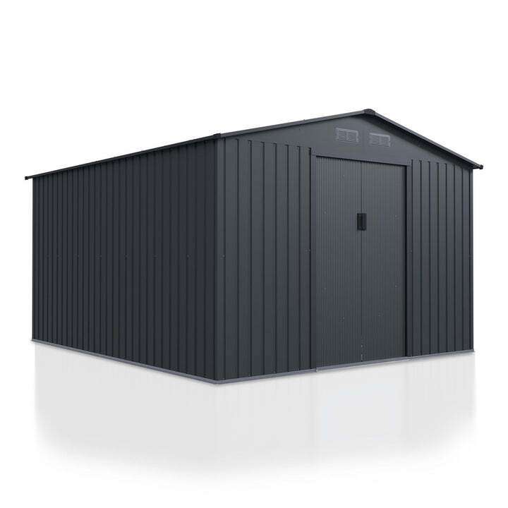 Gerätehaus Metall Geräteschuppen dunkelgrau mit Fundamentrahmen 282x314x190cm - 4262437186535