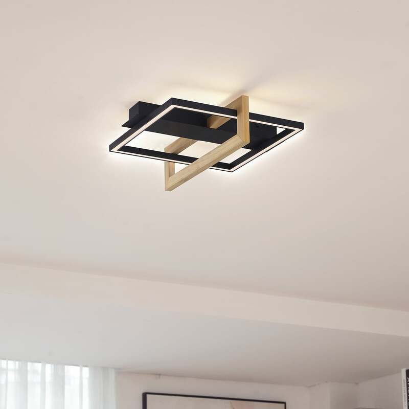 Lindby LED-Deckenleuchte Holamu 46cm schwarz Holz Metall warmweiß 22W - 4251911782783