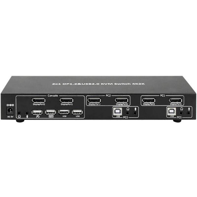 TECHLY KVM Switch 2x1 DP USB Schwarz Metall Überstromschutz 3840x2160 21,6 Gbps - 8051128101928