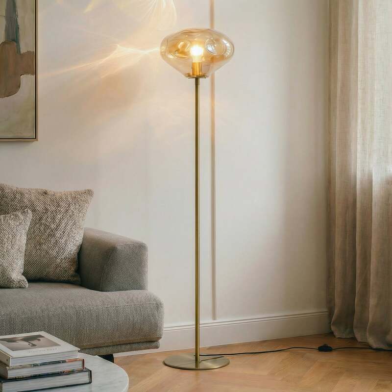 Lindby Stehleuchte Lelia amber Glas Metall 150 cm elegant und modern - 4251911798692