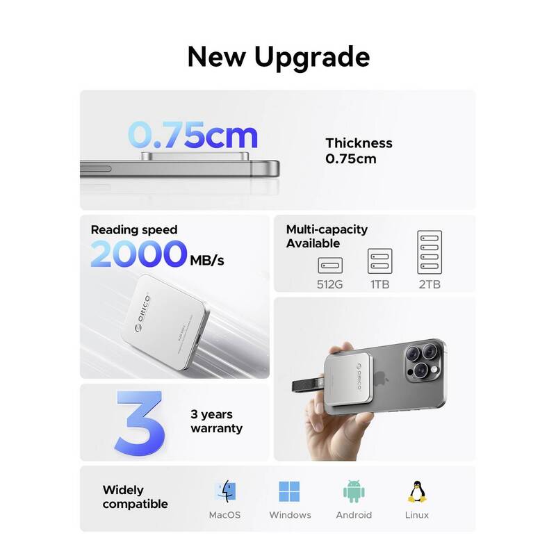 ORICO K20 mini M.2 SSD-Gehäuse USB-C 20 GBit/s für PCIe 2230 bis 2 TB - 4064161476926