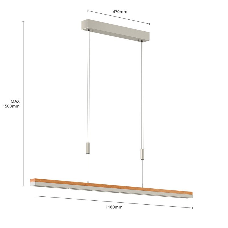 Quitani Pendelleuchte Hängelampe LED Lampe Elna Eiche Nickel 118 cm - 4251096531701