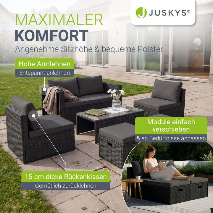 Polyrattan Lounge Salou Gartenmöbel Set für 6 Personen mit Polstern schwarz grau - 4262437180267