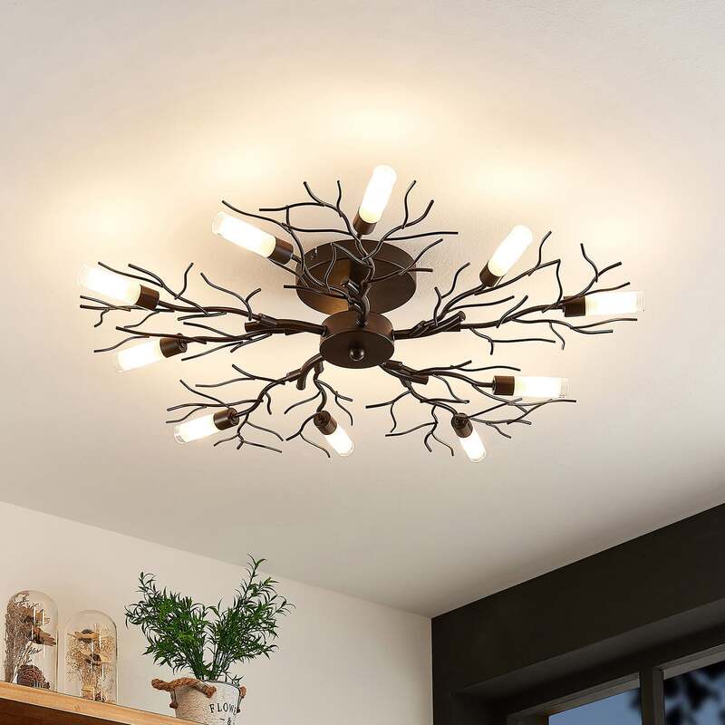 Lindby Deckenleuchte Bigna LED Lampe 10-flammig dimmbar dunkelbraun Ø 68 cm G9 - 4251096599732