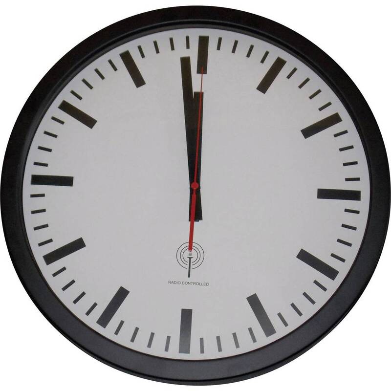 EUROTIME  Funk Wanduhr Bahnhofsuhr Funkuhr 40 cm Analog AutomatikSchwarz - 4044685500727