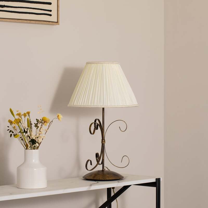 Tischleuchte Lampe Grande Odino Textil Bronze Creme Schalter Metall E27 LED 57cm - 8030626546028
