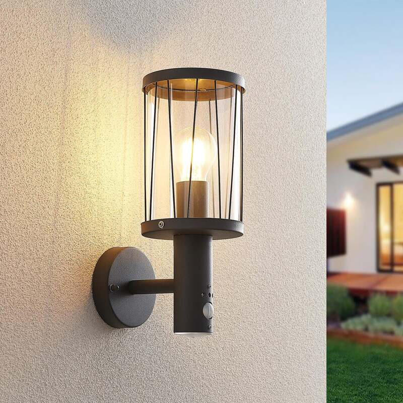 Lindby Yonan Außenwandleuchte Wandleuchte Wandlampe Lampe Leuchte IP44 mit Sen - 4251096575910