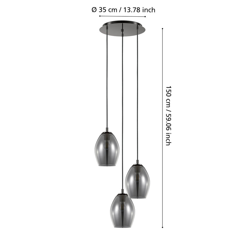 Eglo Pendelleuchte Estanys 3-flammig Pendelleuchte Deckenlampe Lampe Rauchgrau - 9002759395650
