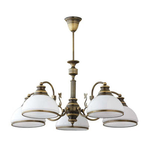 B-Ware Pendelleuchte Petro 5-flammig altmessing weiß 70 cm dimmbar E27 Made in Europe
