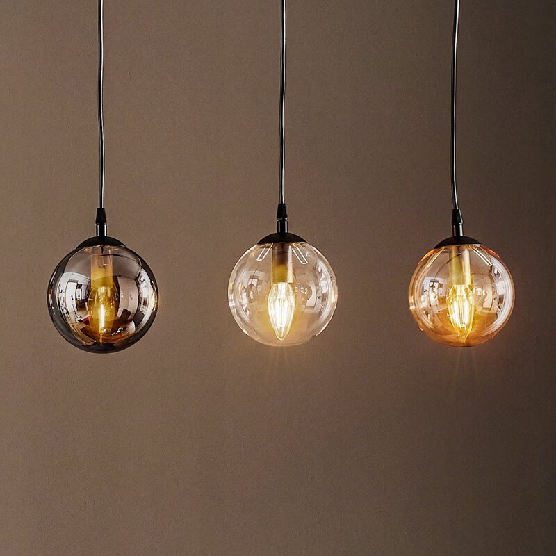 EMIBIG LIGHTING Hängeleuchte Glassy Hängelampe 3-flg gerade grafit amber klar - 5901738919037