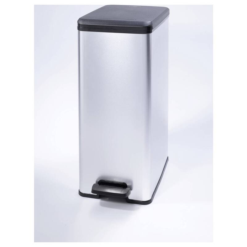 Curver Mülleimer Abfallbehälter 40l Silber Schwarz Pedaleinsatz 250x610x420mm - 3253922340007