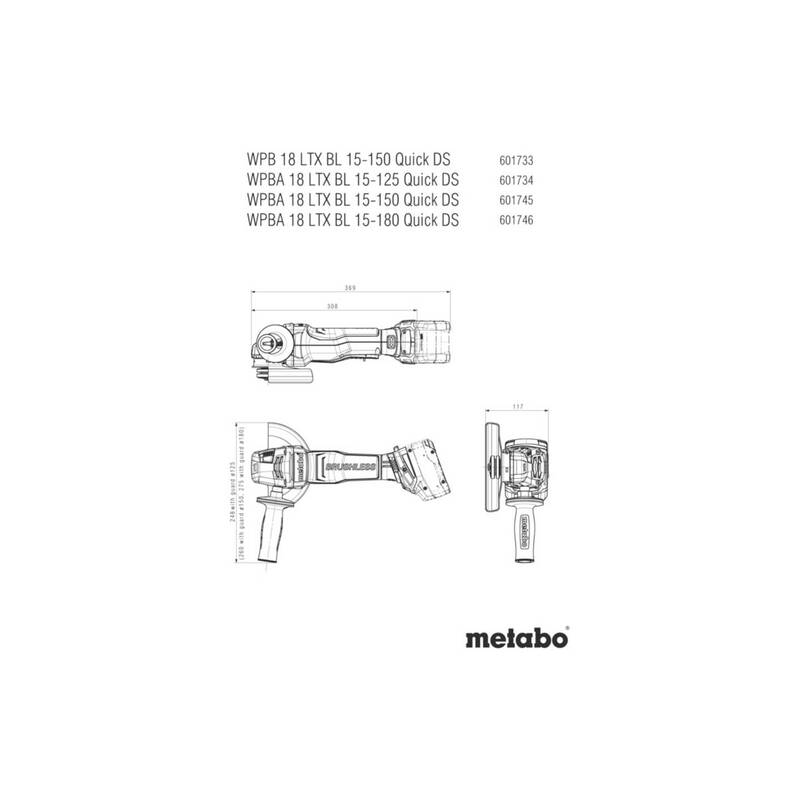 Metabo Akku-Winkelschleifer WPBA 18 LTX BL 15-180 Flex Trennschleifer 180mm - 4061792246683