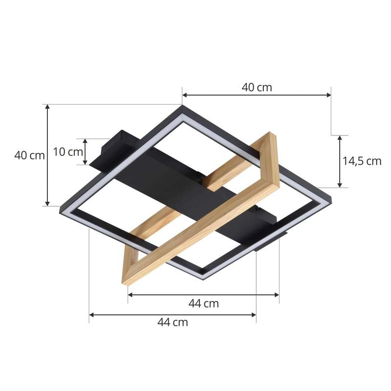 Lindby LED-Deckenleuchte Holamu 46cm schwarz Holz Metall warmweiß 22W - 4251911782783