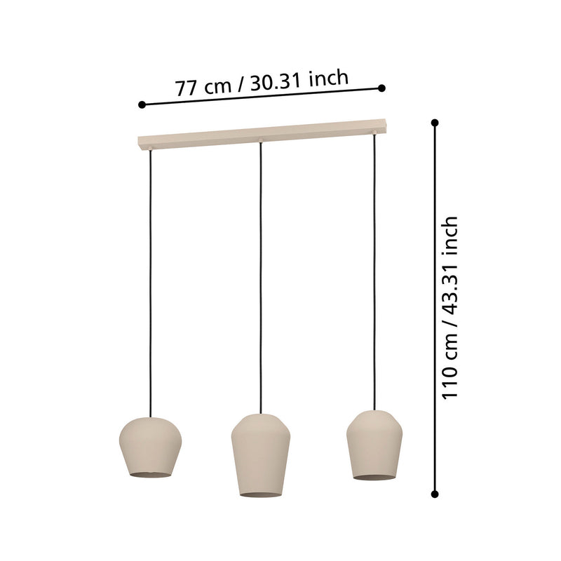 EGLO Hängeleuchte Cambaito Deckenlampe Pendelleuchte Lampe E27 3-flg sandfarben - 9008606238927