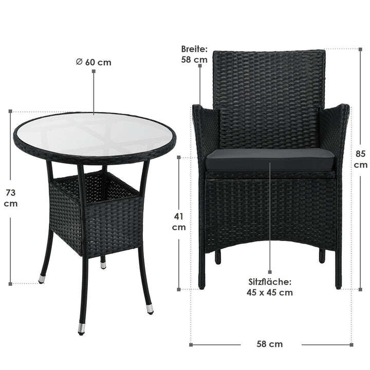 Polyrattan Balkon Set Bayamo 2 Personen Sitzgarnitur wetterfest schwarz - 4260565523918