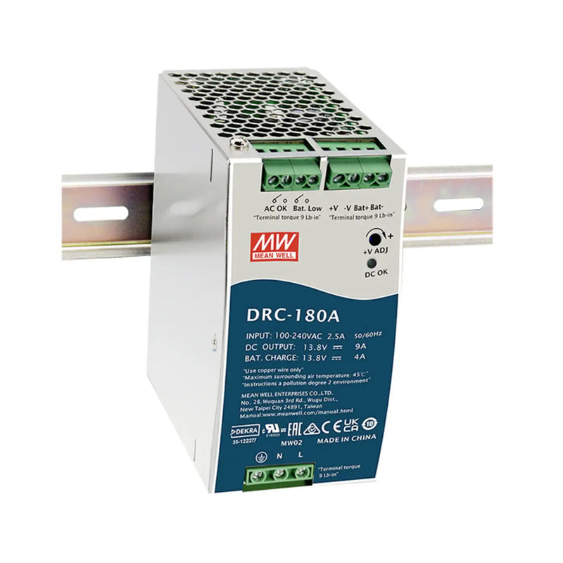 Mean Well Hutschienen-Netzteil DRC-180A 9A 179.4W 2 Ausgänge Schraubklemme 710g - 4021087084048