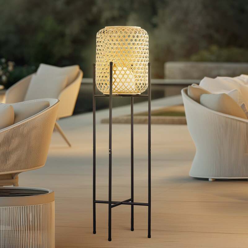Lucande Stehleuchte Standlampe LED Akku Adebi Bambus Schwarz Dimmfunktion Outdoo - 4251911786033