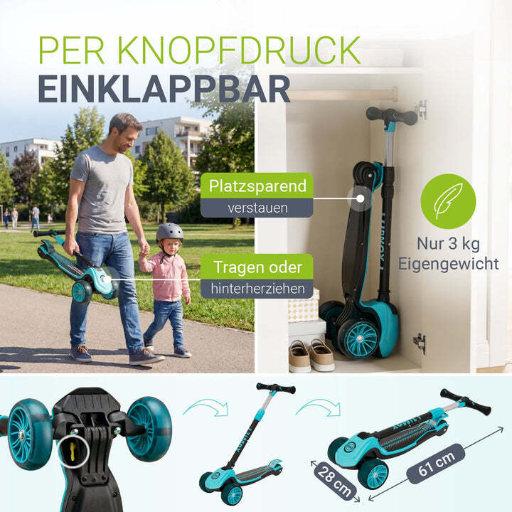 Kinderroller Lumox Roller für Kleinkinder ab 3 Jahren mit LED-Leuchträdern blau - 4262437187723