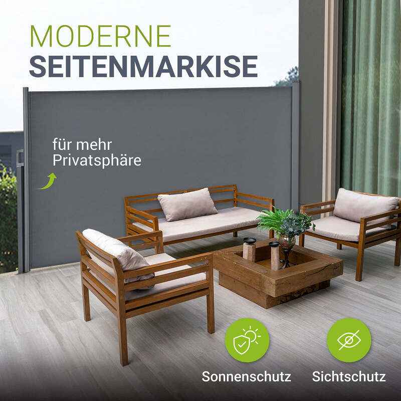 Seitenmarkise Dubai Sichtschutz Garten Terrasse Dunkelgrau 300x190cm ausziehbar - 4260304769966