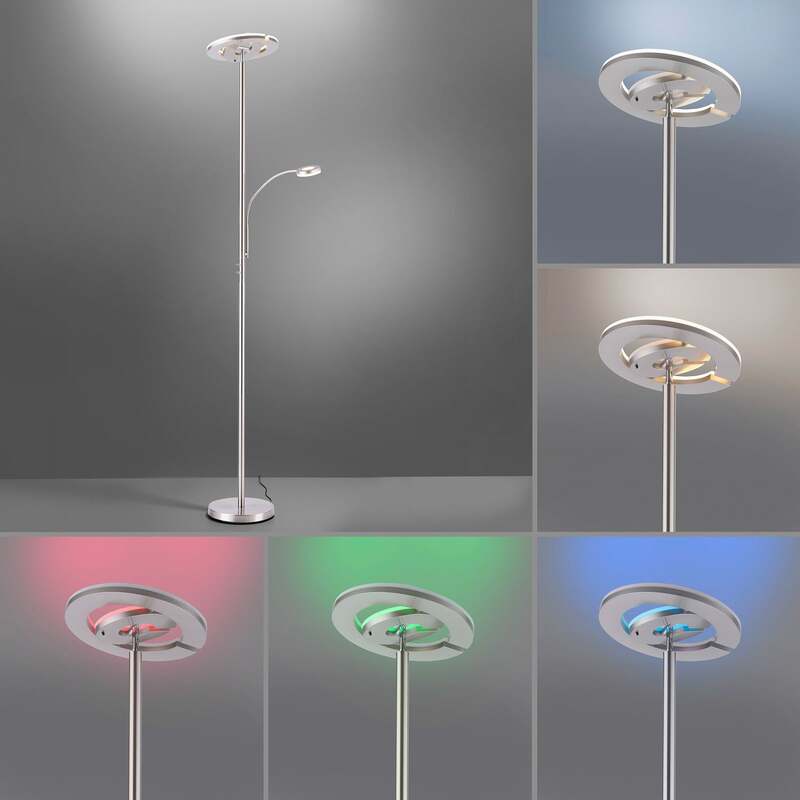 LOLA Smart LED-Deckenfluter Rocco dimmbar mit Lesearm Farbwechsel silber 195cm - 4043689978969