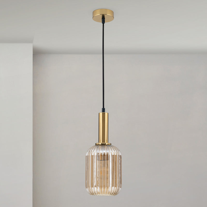 Orion Pendelleuchte Carneval Hängelampe dimmbar amber Ø14cm Glas altmessing - 9003090277797