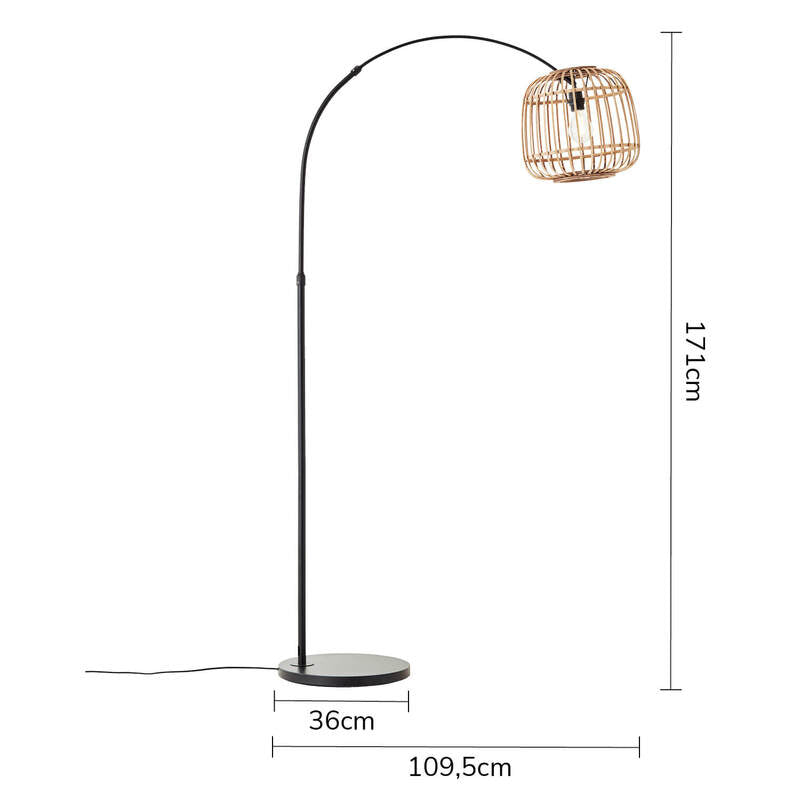 mokebo Stehlampe im Boho Style mit Rattan 'Die Natürliche', Bogenlampe in braun, - 4260669189157