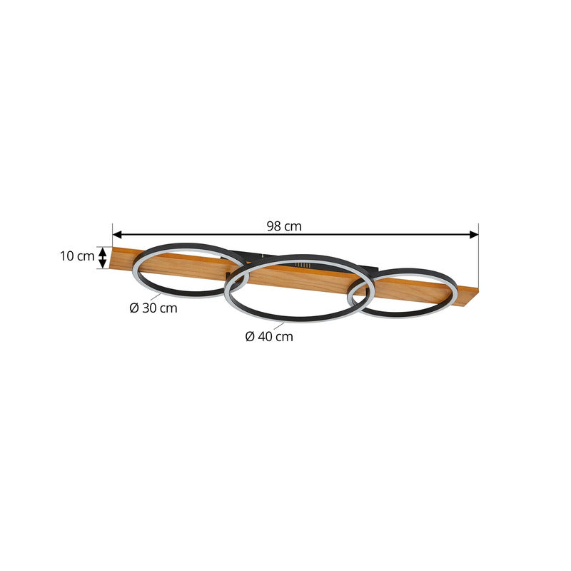 Lindby Deckenleuchte Deckenlampe LED Galad Holz schwarz Lampe Leuchte 3flg 98cm - 10030112
