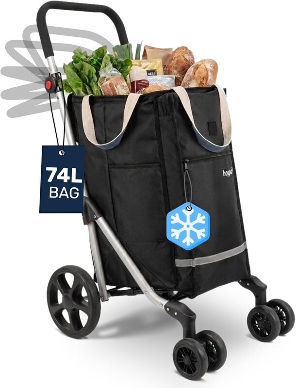 Hoppa Einkaufstrolley Einkaufswagen Einkaufsrolli Schwarz faltbar 6 Räder 74 L - 5060500952334