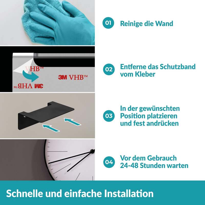 Weissenstein Badablage Ablage Regal Schwarz Edelstahl ohne Bohren Wandmontage - 4260470461916