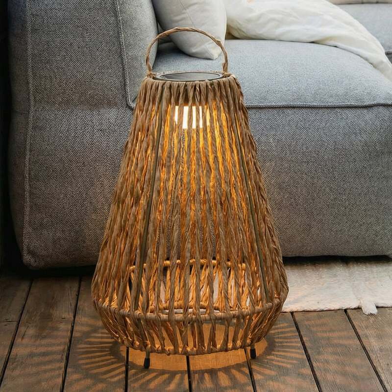 Lindby LED-Solarleuchte Amaria Gartenlampe Rattan dimmbar warmweiß Ø27cm 37cm - 4251911764451