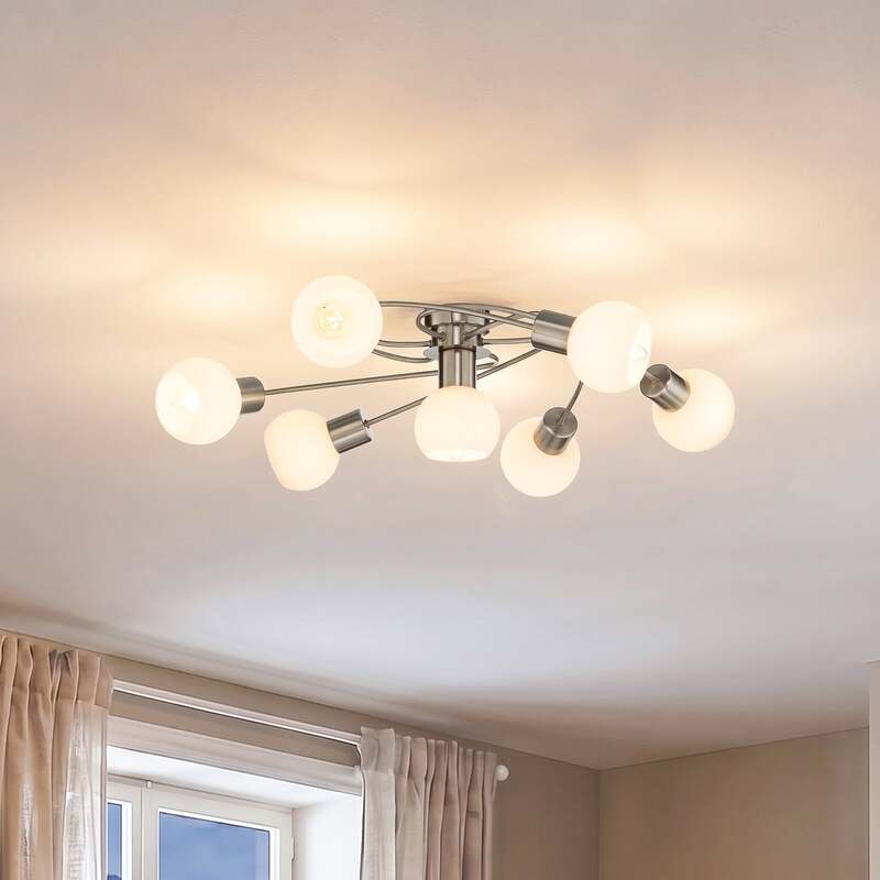 Lindby Deckenlampe Ciala LED Leuchte 7-flammig dimmbar E14 nickel weiß Ø65cm - 4251096524109