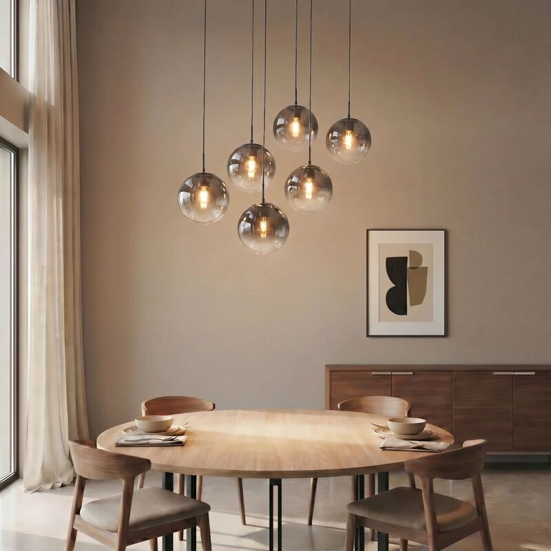 Lucande Veloura Pendant Light, 6-bulb, 100 Cm, Glass, Wood - 4255830901102