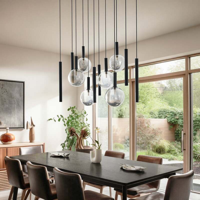 Lucande Hängeleuchte Pendelleuchte Lumavia Glas schwarz klar 12-flg G9 - 4255830904134