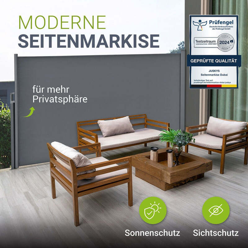 Seitenmarkise Dubai Sichtschutz für Garten Terrasse Dunkelgrau 300x180cm Stahl - 4260304762998