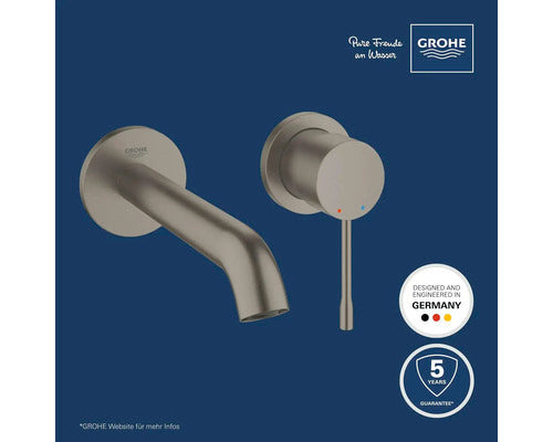 GROHE Essence 2-Loch-WT-Wandbatt Waschtischarmatur 183mm hard graphite gebürstet - 4005176426193