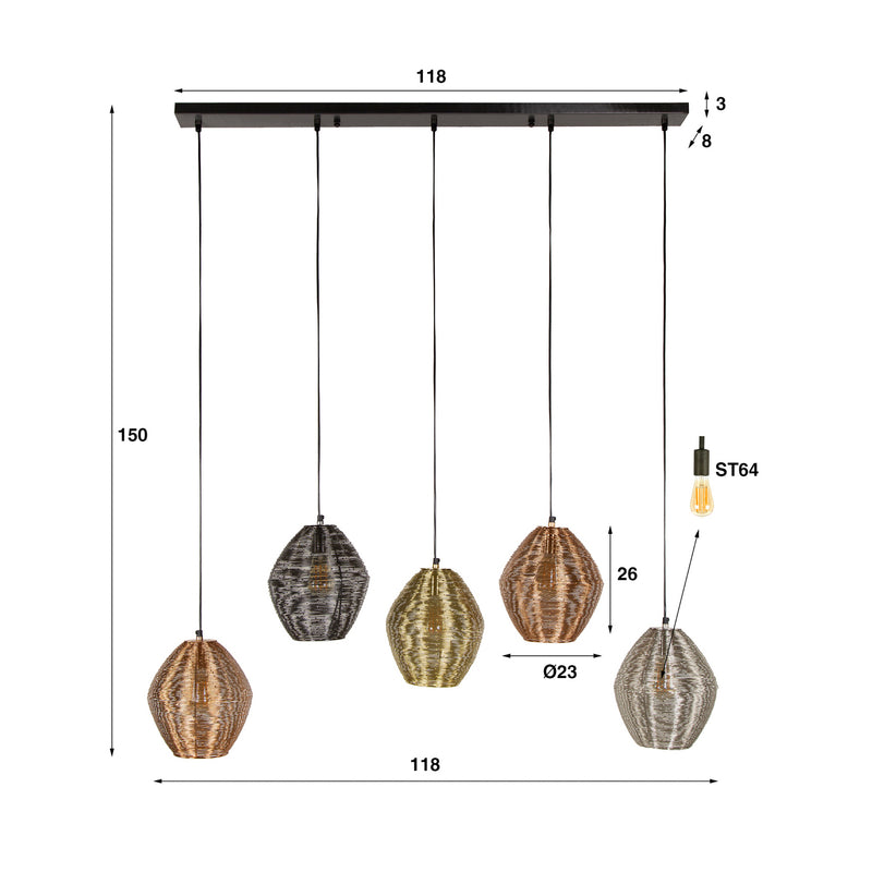 Hängeleuchte Spoelamp 5-flammig LED Pendelleuchte dimmbar bunt metallic 118x23cm - 8713244072727